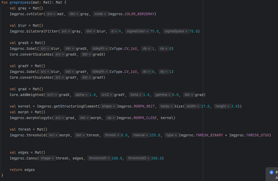 Screenshot showing Preprocessing frame